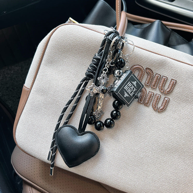 Christian Car Keychain with Cross, Bible & Heart | Religious Key Ring for Men & Women | Inspirational Faith Gift, Rosary Key Holder