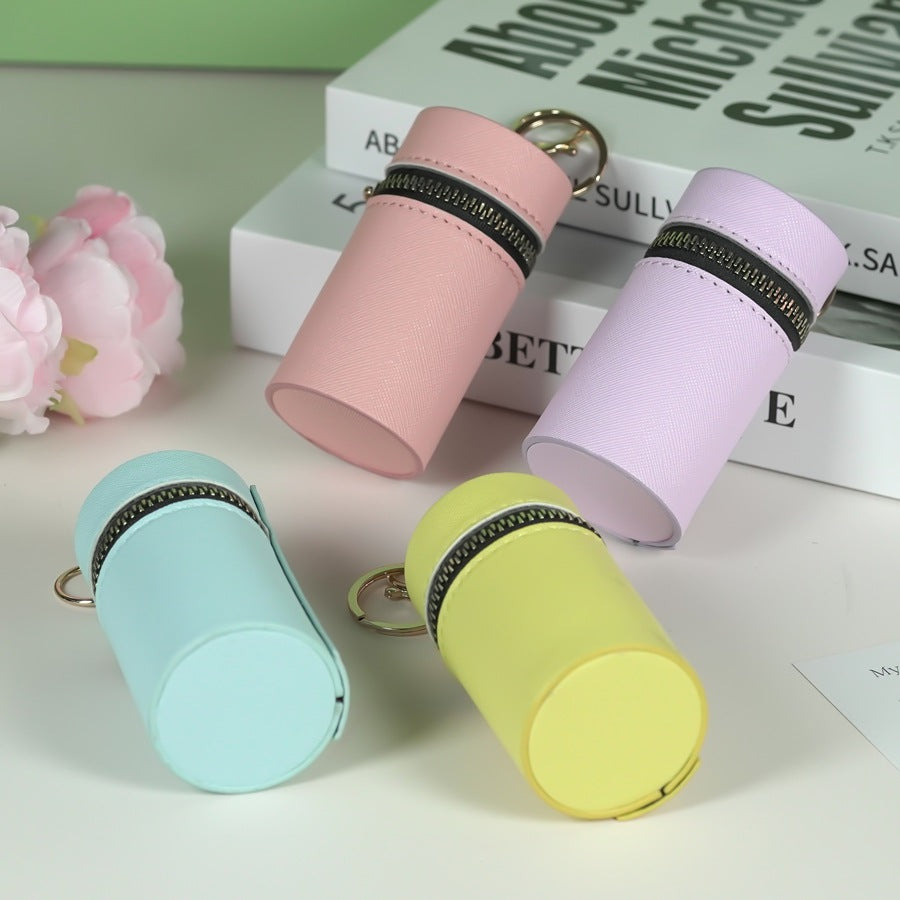 Lipstick Tube Mini Bag Keychain | PU Leather Cylinder Coin Purse | Cute Makeup Holder & Bag Charm