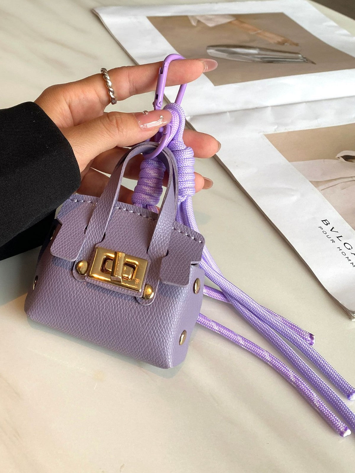 Luxe Tote Bag Keychain | PU Leather Top Handle Purse Charm with Rope Tassel | Small Coin Wallet for Women