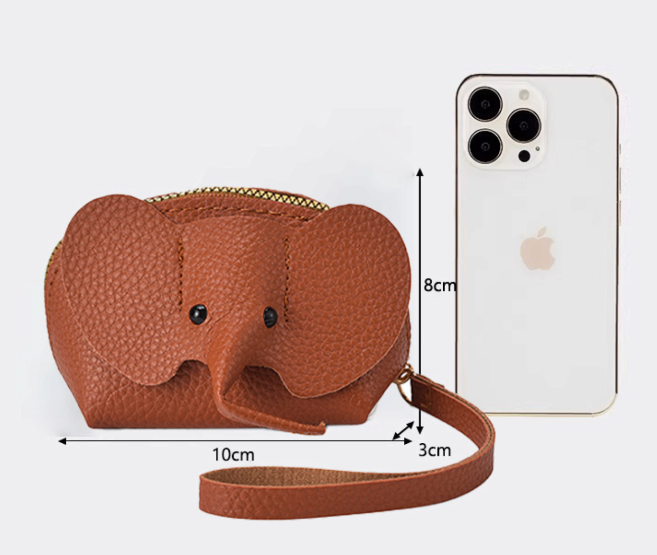 Elephant Coin Purse | Cute PU Leather Card & Coin Holder with Zipper | Mini Animal Wallet Keychain for Women & Kids