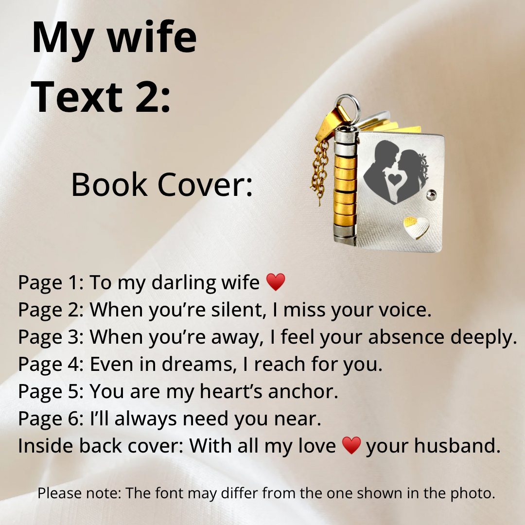 My Wife Book Necklace, Custom Engraved Message