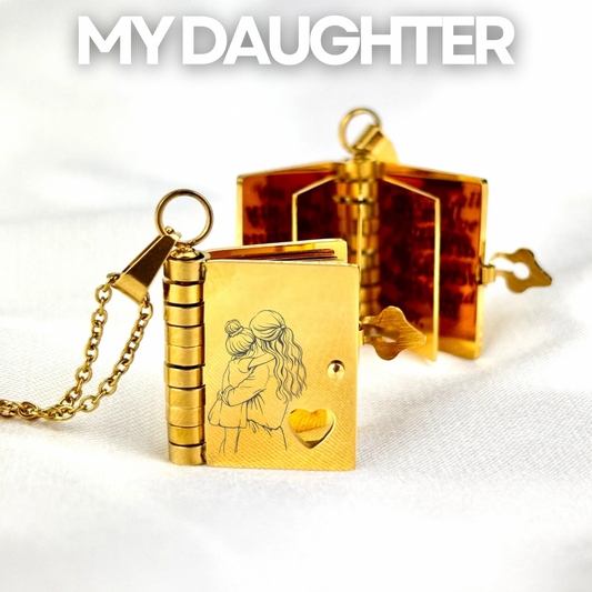 My Daughter Book Necklace, Custom Engraved Message