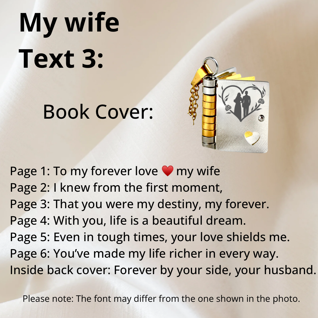 My Wife Book Necklace, Custom Engraved Message