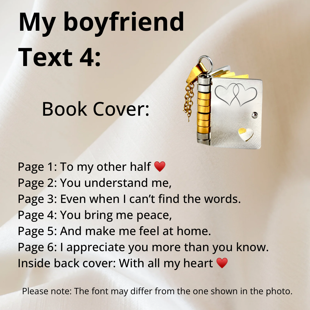 My Boyfriend Book Necklace, Custom Engraved Message