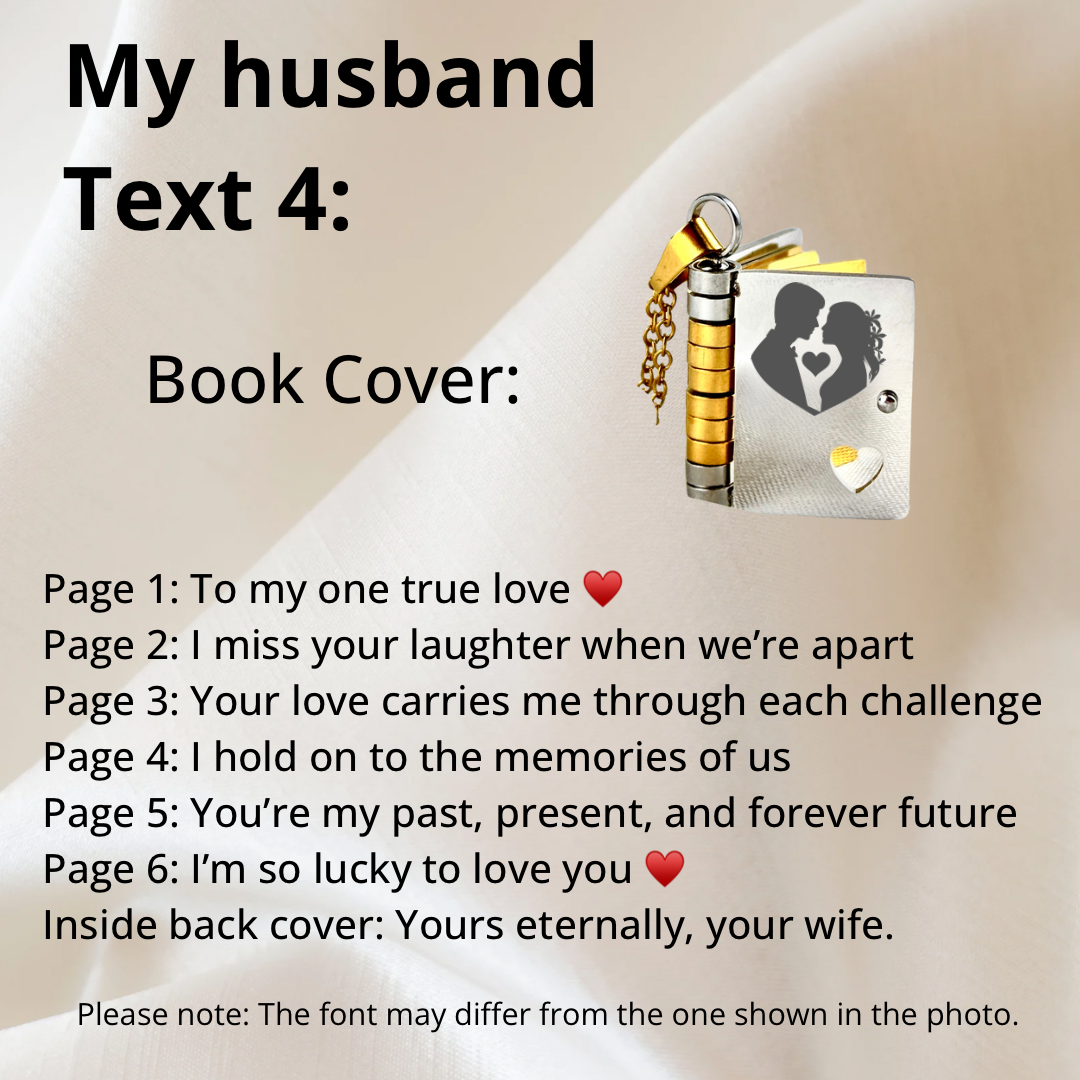 My Husband Book Necklace, Custom Engraved Message