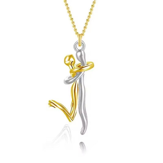 Romantic Couple Embrace Necklace,  Elegant Hug Lovers Jewelry