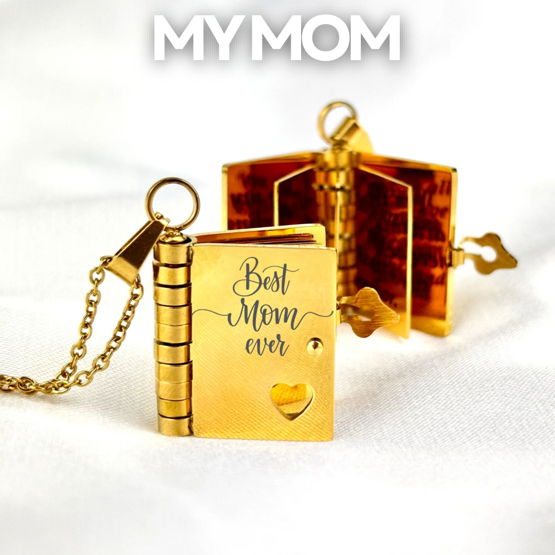 My Mom Book Necklace, Custom Engraved Message