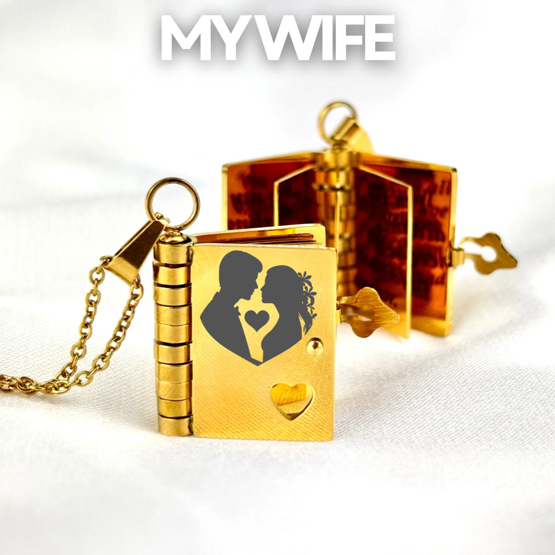 My Wife Book Necklace, Custom Engraved Message