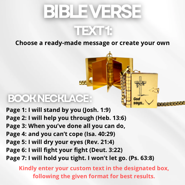 Bible Verse Book Necklace, Custom Engraved Stainless Steel Pendant, Christian Jewelry