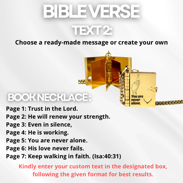 Bible Verse Book Necklace, Custom Engraved Stainless Steel Pendant, Christian Jewelry