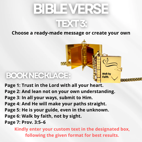 Bible Verse Book Necklace, Custom Engraved Stainless Steel Pendant, Christian Jewelry