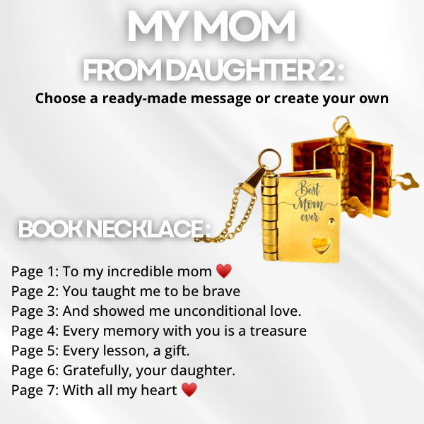 My Mom Book Necklace, Custom Engraved Message