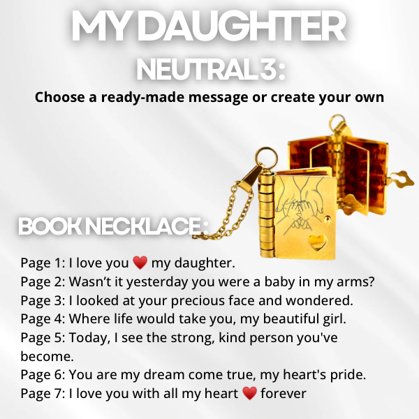 My Daughter Book Necklace, Custom Engraved Message