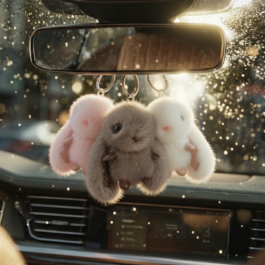 Fluffy Bunny Keychain | Plush Rabbit Bag Charm with Long Ears | Cute Pom Pom Key Ring for Women, Kids & Gifts