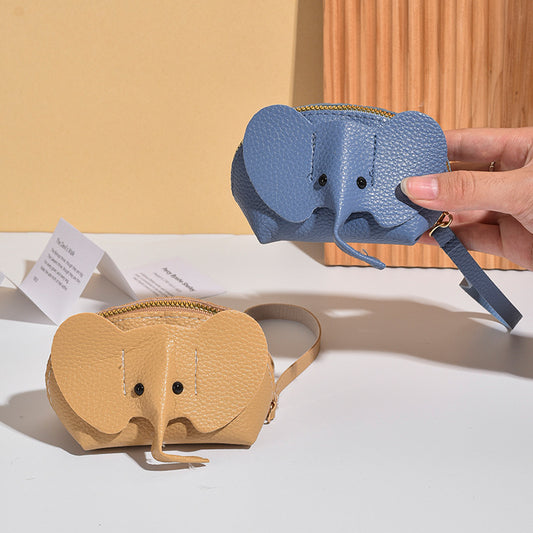 Elephant Coin Purse | Cute PU Leather Card & Coin Holder with Zipper | Mini Animal Wallet Keychain for Women & Kids
