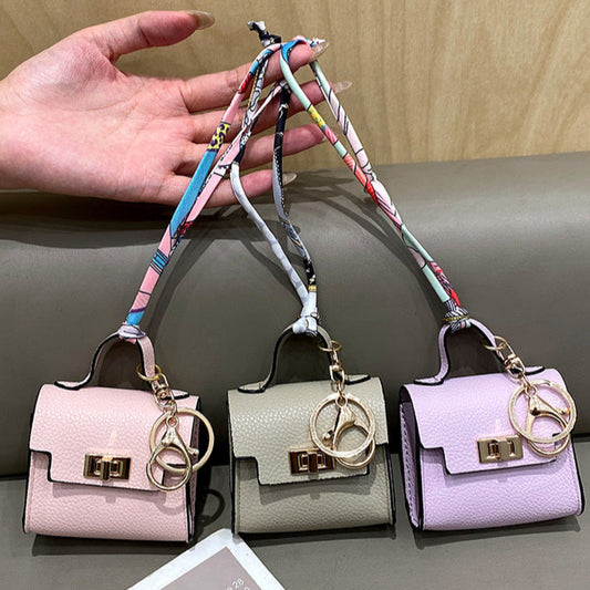 Luxe Tote Bag Keychain | PU Leather Top Handle Purse Charm with Rope Tassel | Small Coin Wallet for Women