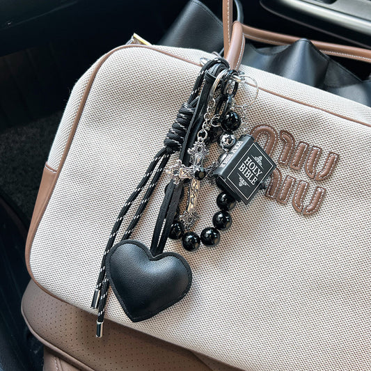 Christian Car Keychain with Cross, Bible & Heart | Religious Key Ring for Men & Women | Inspirational Faith Gift, Rosary Key Holder