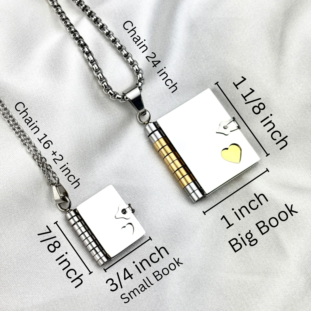 Bible Verse Book Necklace, Custom Engraved Stainless Steel Pendant, Christian Jewelry